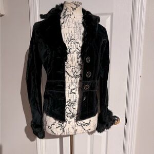 Vintage y2K Fur Rabbit Velvet Button teddy moto crop Whimsygoth rockstar fitted